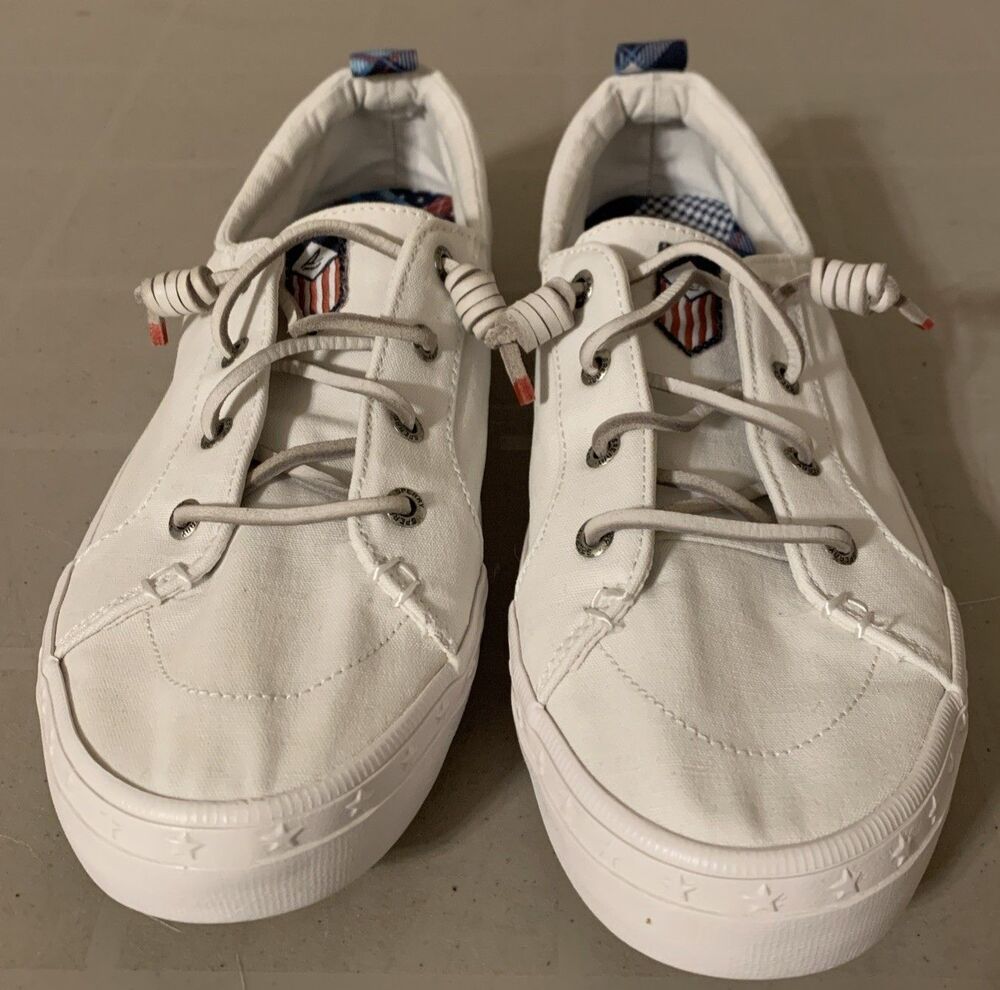 SPERRY Top Sider Boat Shoes Womens 8 White Slip Ons Nautical Costal - Picture 2 of 9